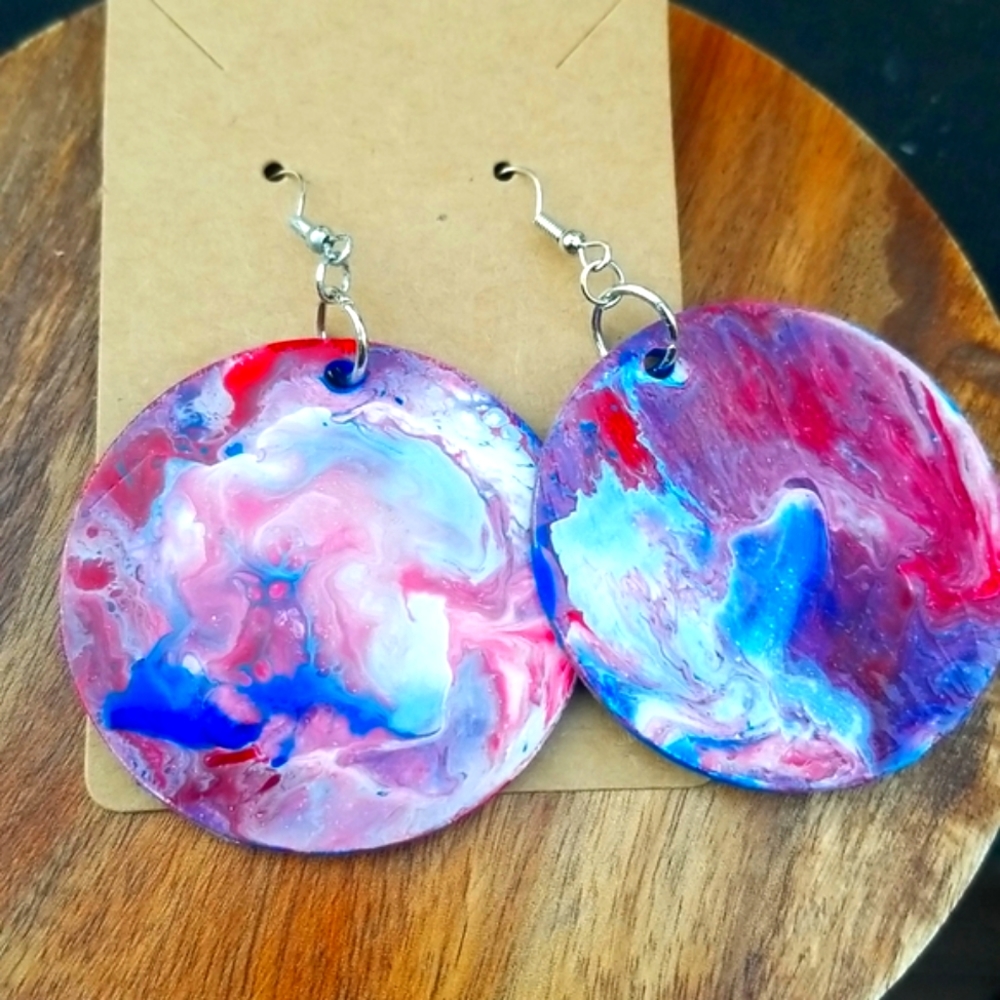 Handmade wood acrylic poured earrings - Picture 1 of 4